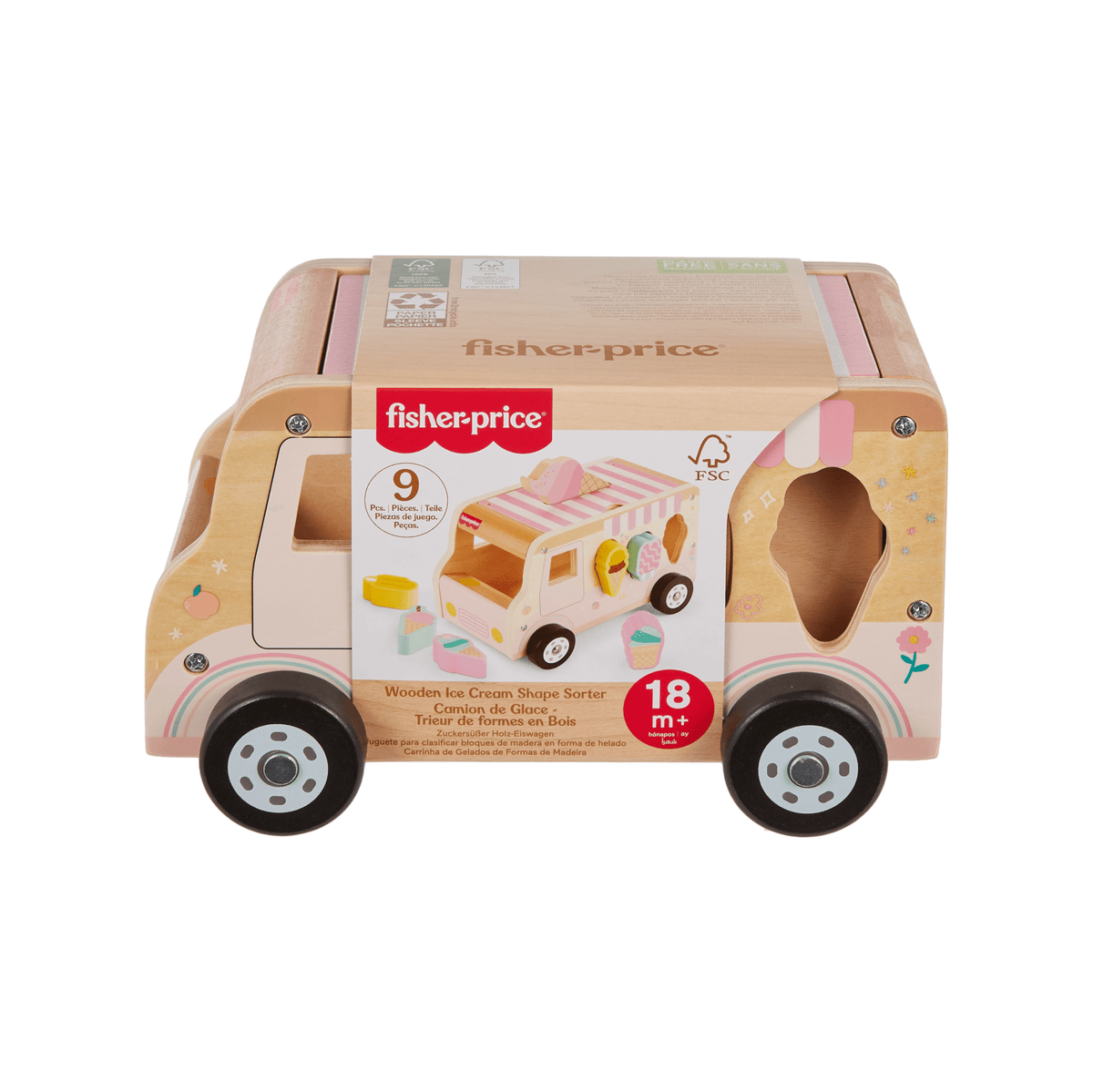 Fisher-Price Wooden Ice Cream Shape Sorter Set For Toddlers & Kids, 8 Wood Pieces