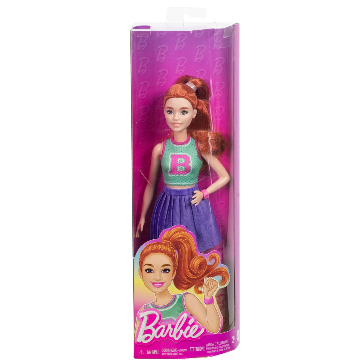 Barbie Fashionista Muñeca Playera Verde y Falda Morada