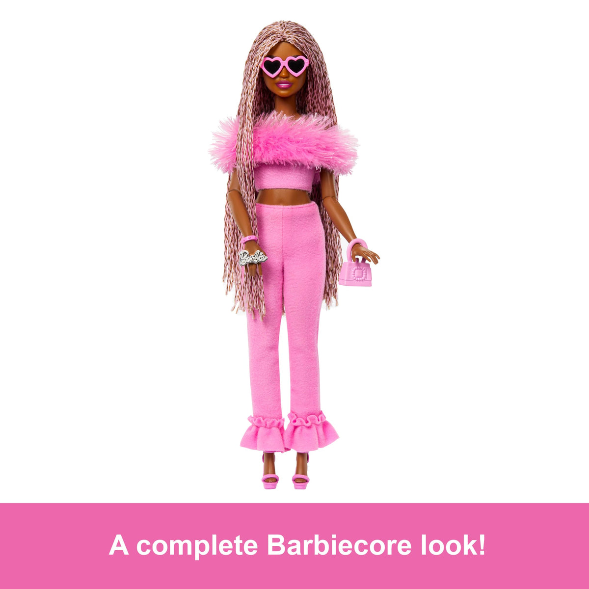 Barbie Deluxe Style Doll #4 in Soft Pink Jumpsuit, Pink And Brown Braided Hair