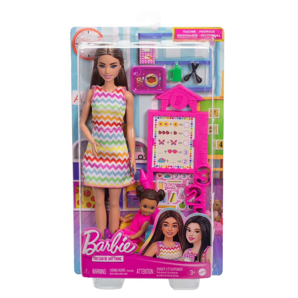 Barbie  Poupée  enseignante, Brunette, Tout-Petit et Accessoires