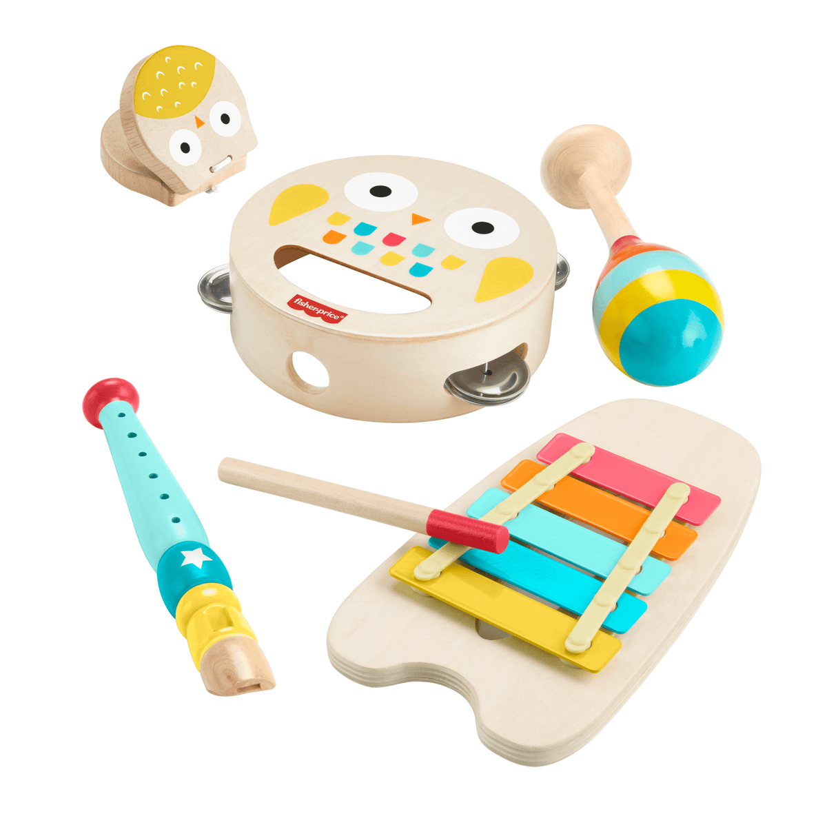 Fisher-Price Wooden Musical instruments Gift Set Toddler Creative Play, 6 Wood Pieces