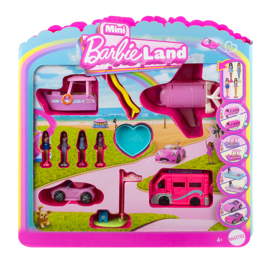 Barbie Mini Barbieland 4-Pack Doll & Vehicle Set, 4 1.5-Inch Dolls &  4 Iconic Toy Vehicles