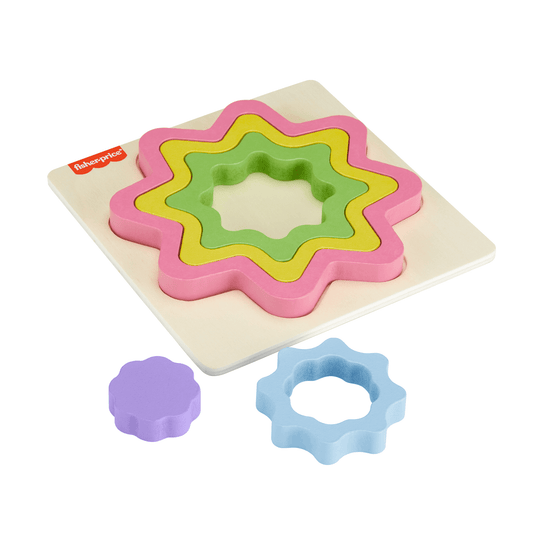Fisher-Price Wooden Mini Rainbow Jigsaw Puzzle Star For Toddlers & Kids, 5 Wood Pieces