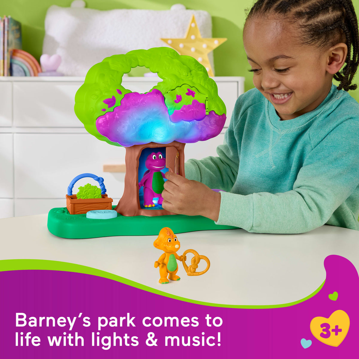 Fisher-Price Barney's World Lights & Sounds Treehouse Playset With Figures For Preschool Kids
