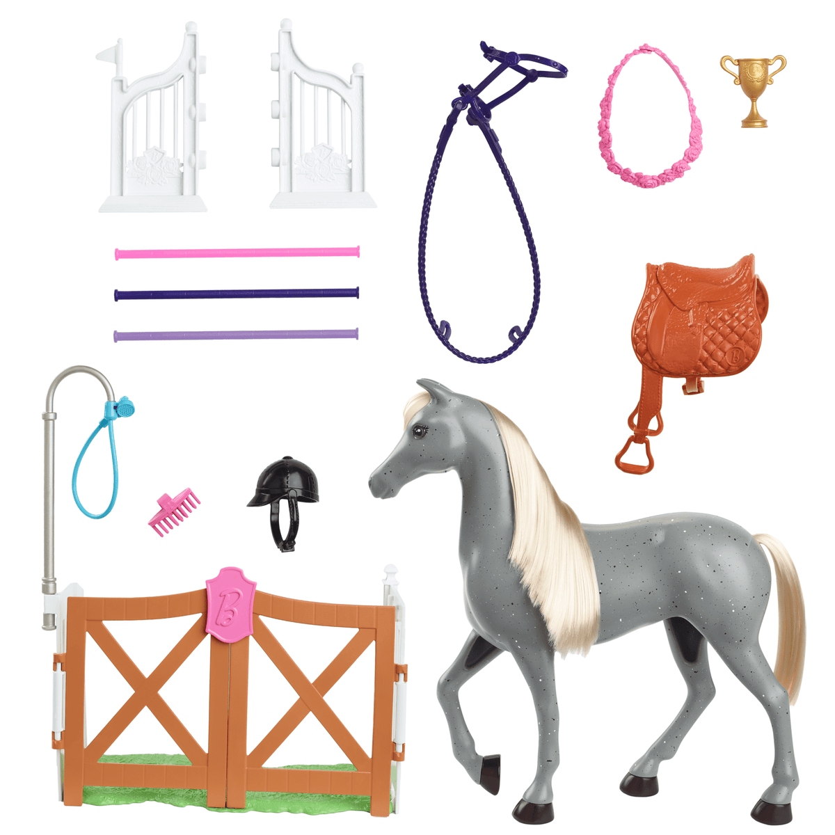 Barbie World Horse Stable Playset With Toy Horse, Jump, & Accessories, 7-Piece Set