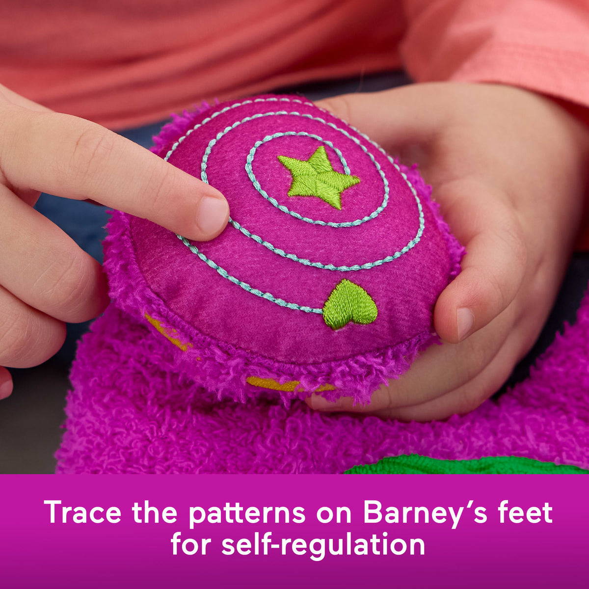 Fisher-Price Barney's World Sensory Barney Plush Toy With Fidget Activity For Toddlers