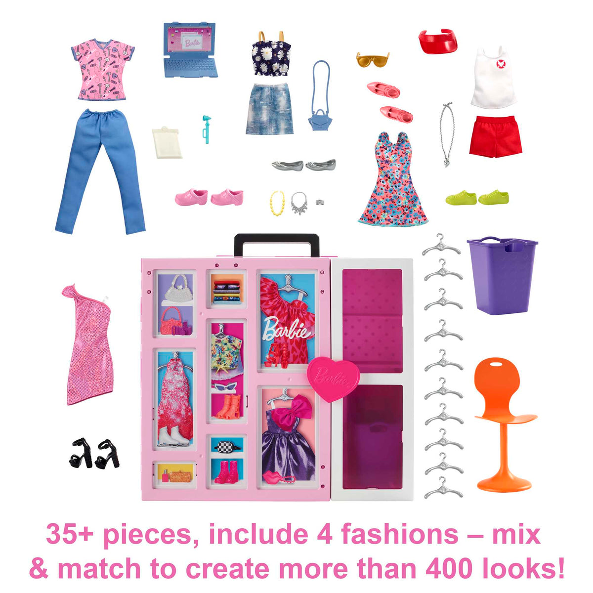 Barbie Closet Playset With 35+ Accessories, 5 Complete Looks, Pop-Up 2nd Level, Dream Closet