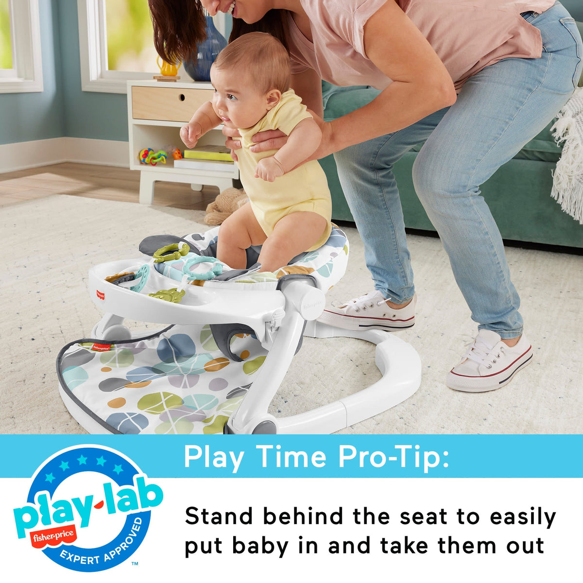 Fisher-Price Sit-Me-Up Floor Seat With Tray, Portable Baby Chair With Toys, Cute Sloth