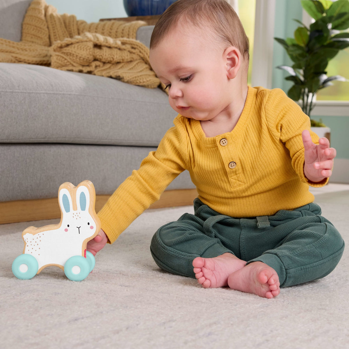 Fisher-Price Lapin à Pousser en Bois, Véhicule Pour Jeu à 4Pattes 1Élément en Bois
