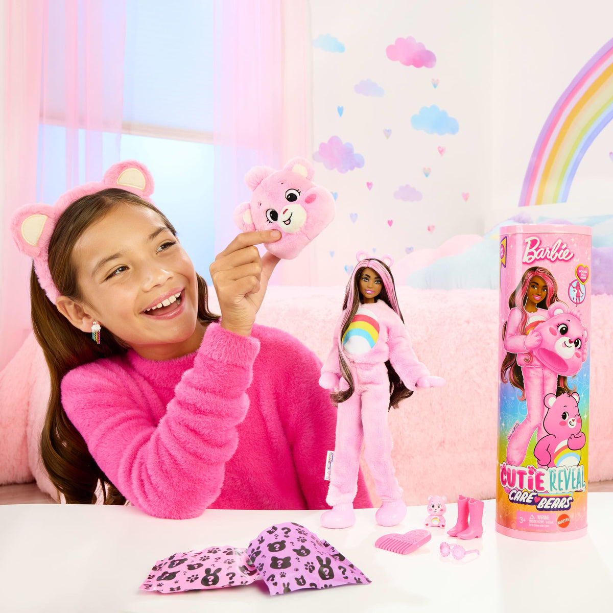 Barbie Cutie Reveal Care Bears Poupée et Acc. Costume Gailourson