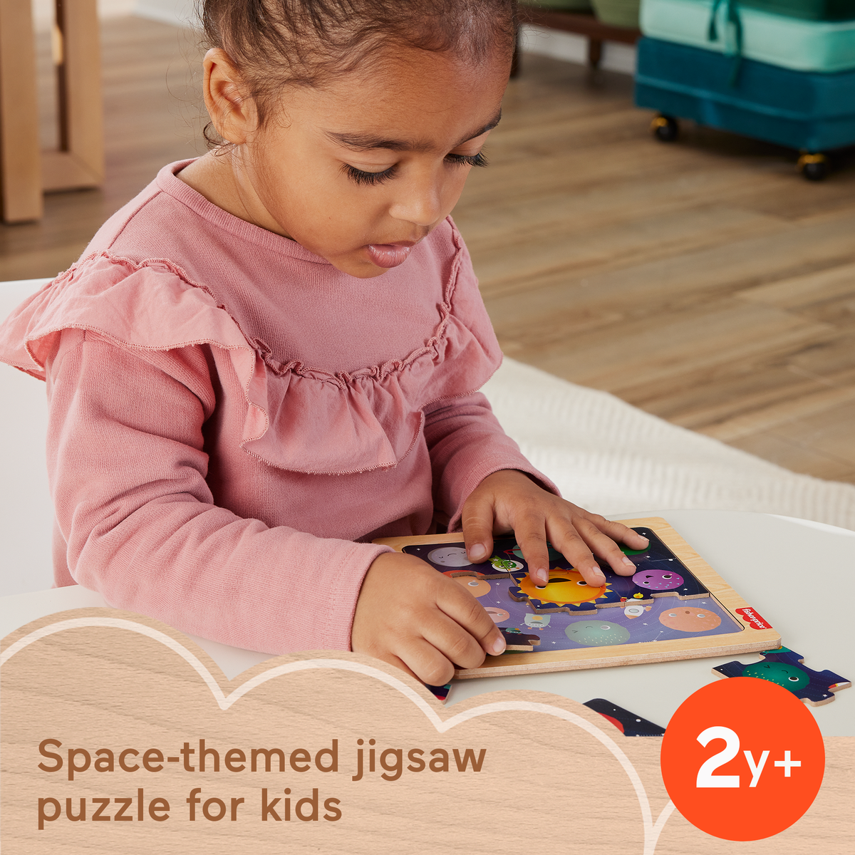 Fisher-Price Wooden Jigsaw Puzzle Space Theme For Toddlers & Preschool Kids, 9 Wood Pieces