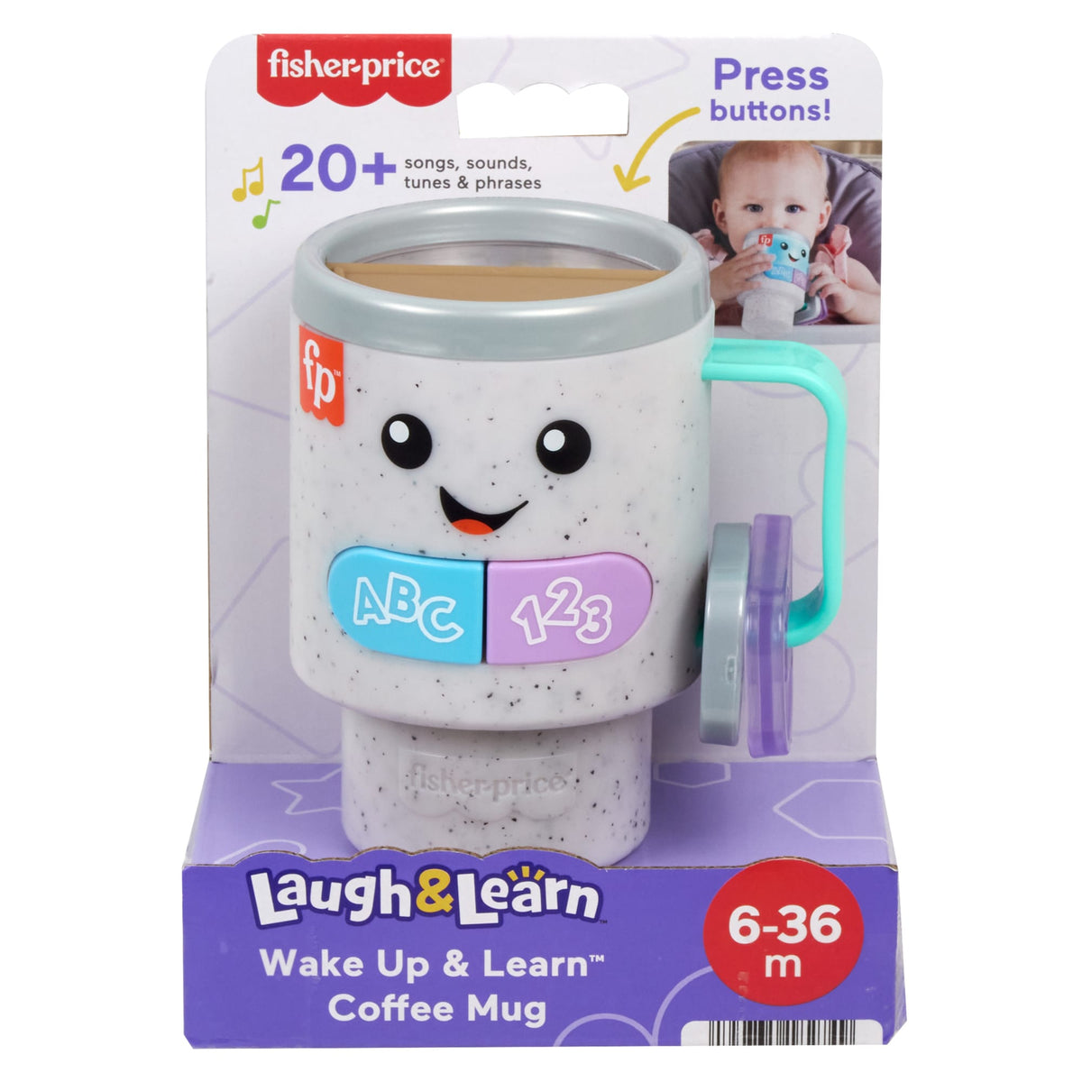 Fisher-Price Laugh & Learn Wake Up & Learn Coffee Mug Baby Musical Toy, Multilanguage Version